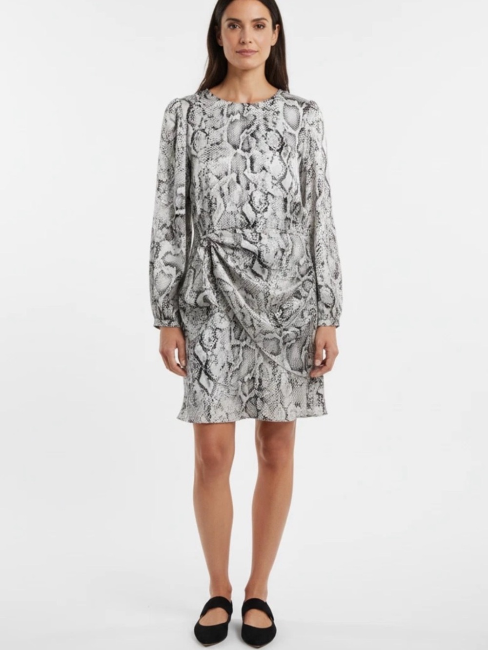 Zara Snake Print Long-Sleeve Shift Dress - Gray/White Size XS